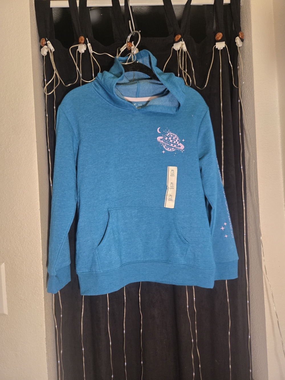Cat & Jack Teal Hoodie with Pink Trim and Moon Accent
